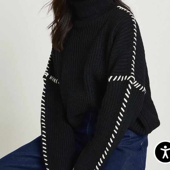 Boohoo Black Turtleneck Sweater with White Detailing - Medium - Picture 2 of 7